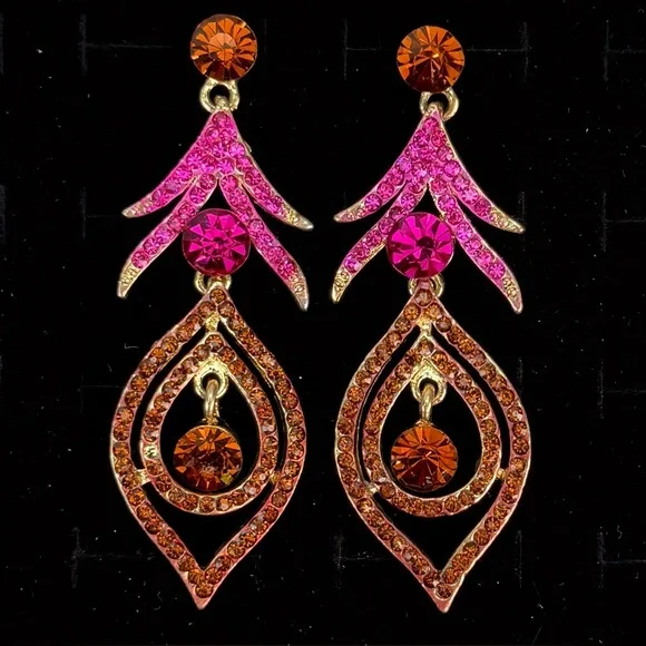 Gorgeous, vintage pink amber tones bling pierced earrings - Picture 5 of 6